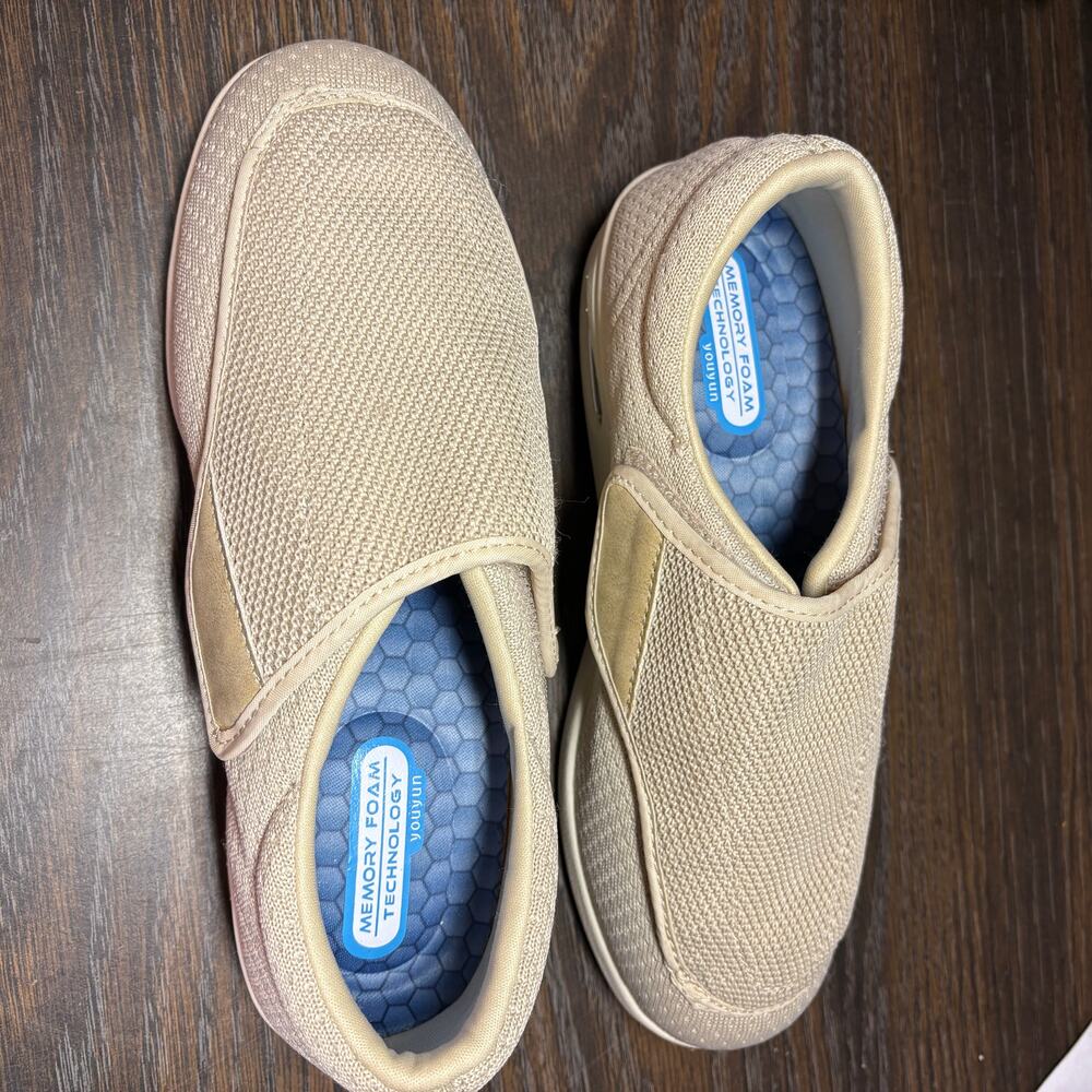Youyun Diabetic Slip-on Walking Shoes W8.5 M7.5 Beige Memory Foam Sneakers - Picture 6 of 9